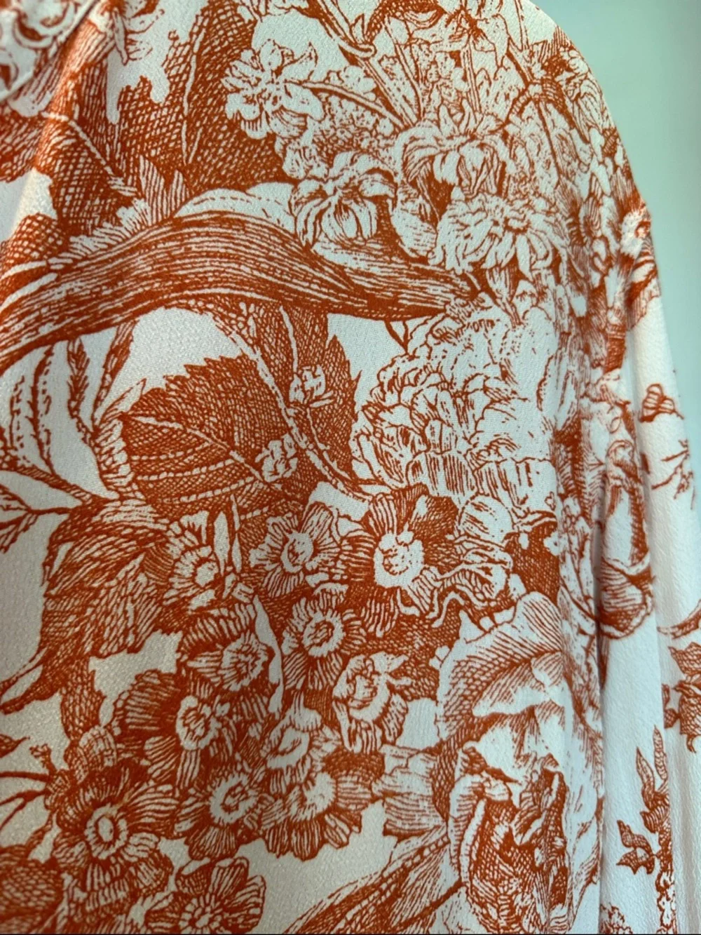 Zara White and Rust orange Floral toille Button-Front Blouse - Picture 5 of 5